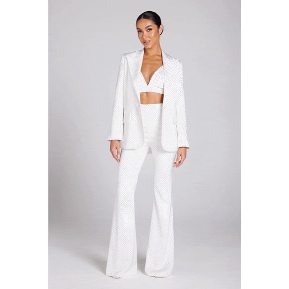 Nadine Merabi Pants - Nadine Merabi Kira White Blazer Pants Bra Top Three Piece Suit New Small